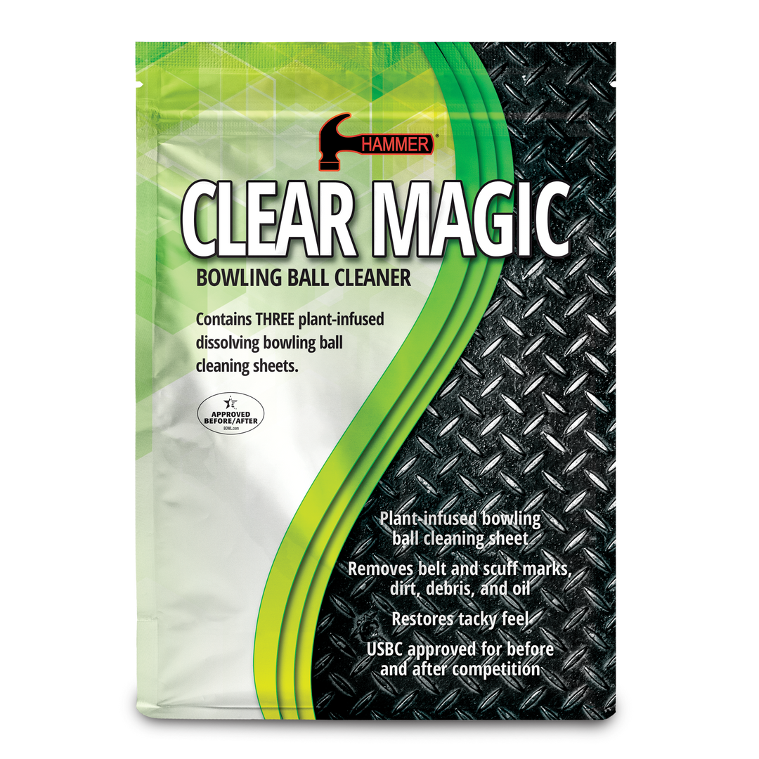 A re-sealable pouch printed with green and black graphics and "Clear Magic" along with other information on the front.