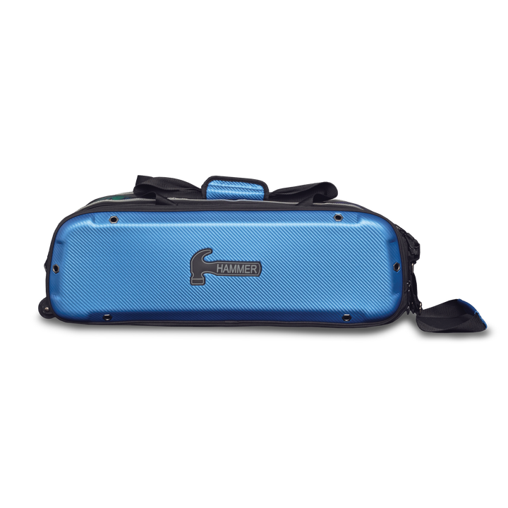 Hammer Carbon Shield Triple Tote in blue side view with Hammer logo prominently in the center of the side panel.