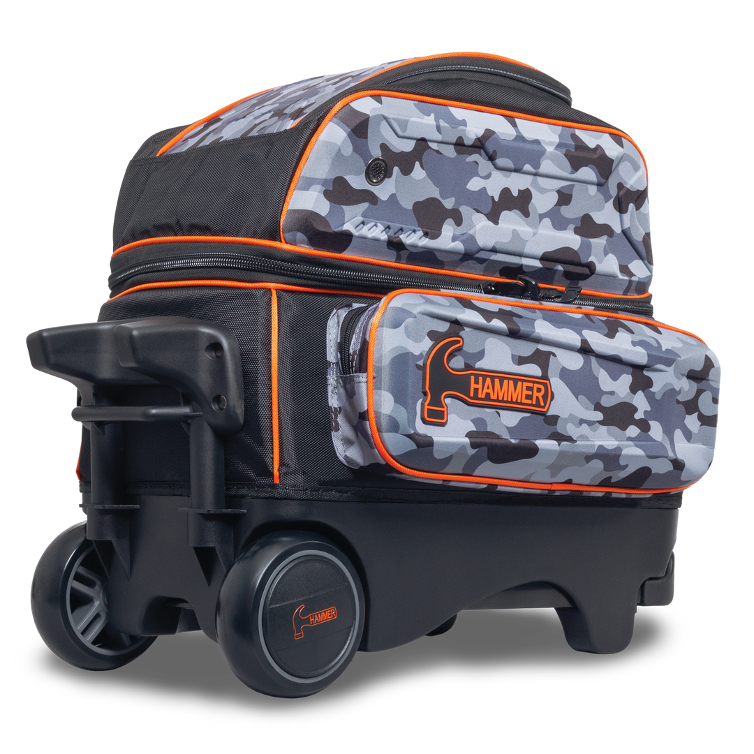 Hammer Gantlet Double Roller Camo laying down side three-quarter view with the base and wheels facing left.