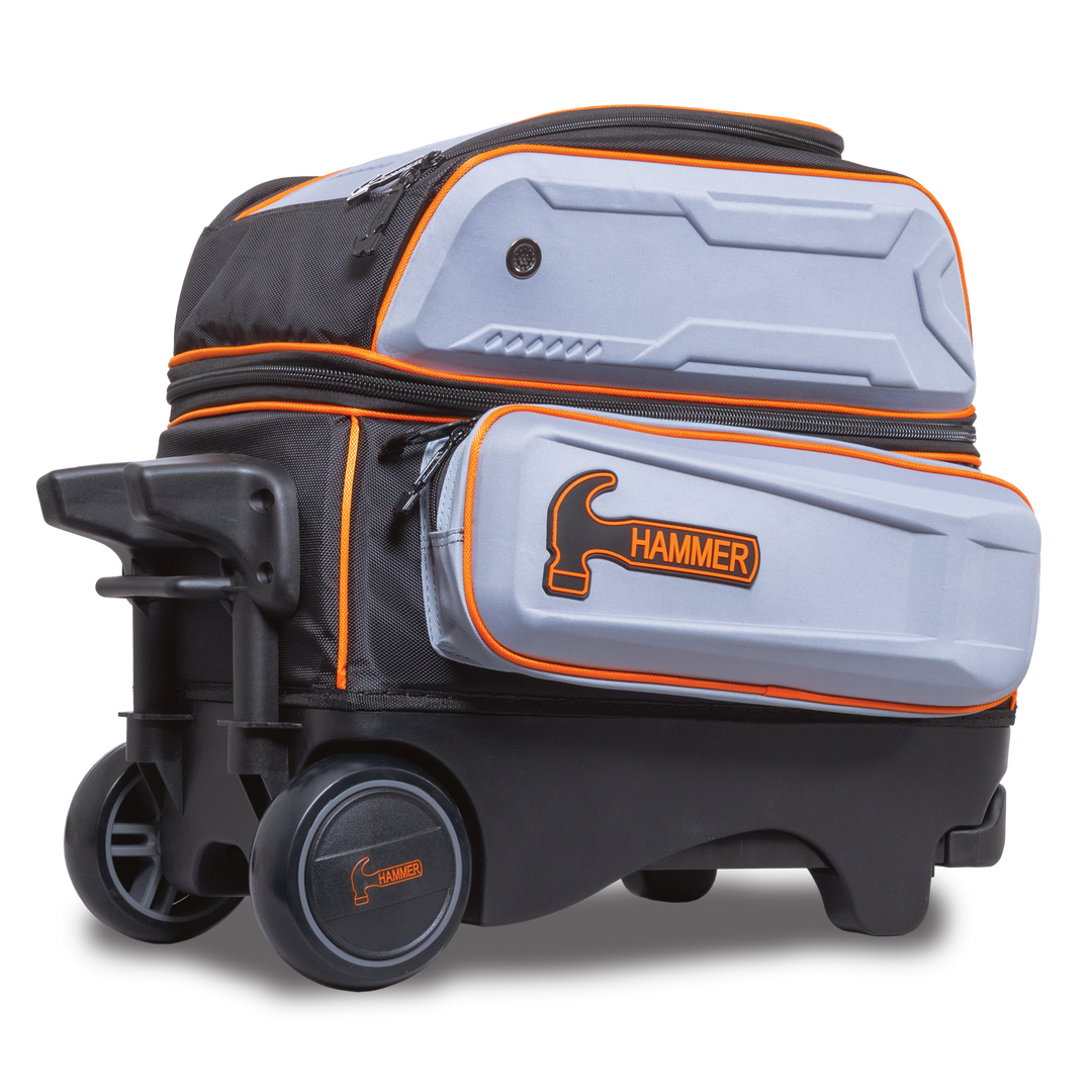 Hammer Gantlet Double Roller Grey laying down side three-quarter view with the base and wheels facing left.