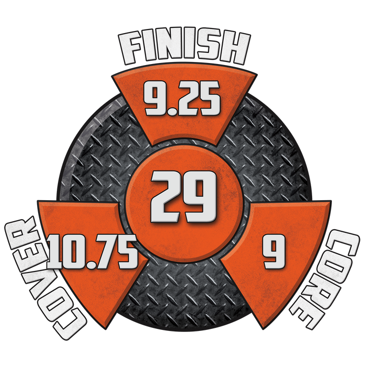 The Hammer Maximum Effect performance graphic with a 9.25 Finish, a 9 Core, a 10.75 Cover, and a Cumulative total of 29 in the center.