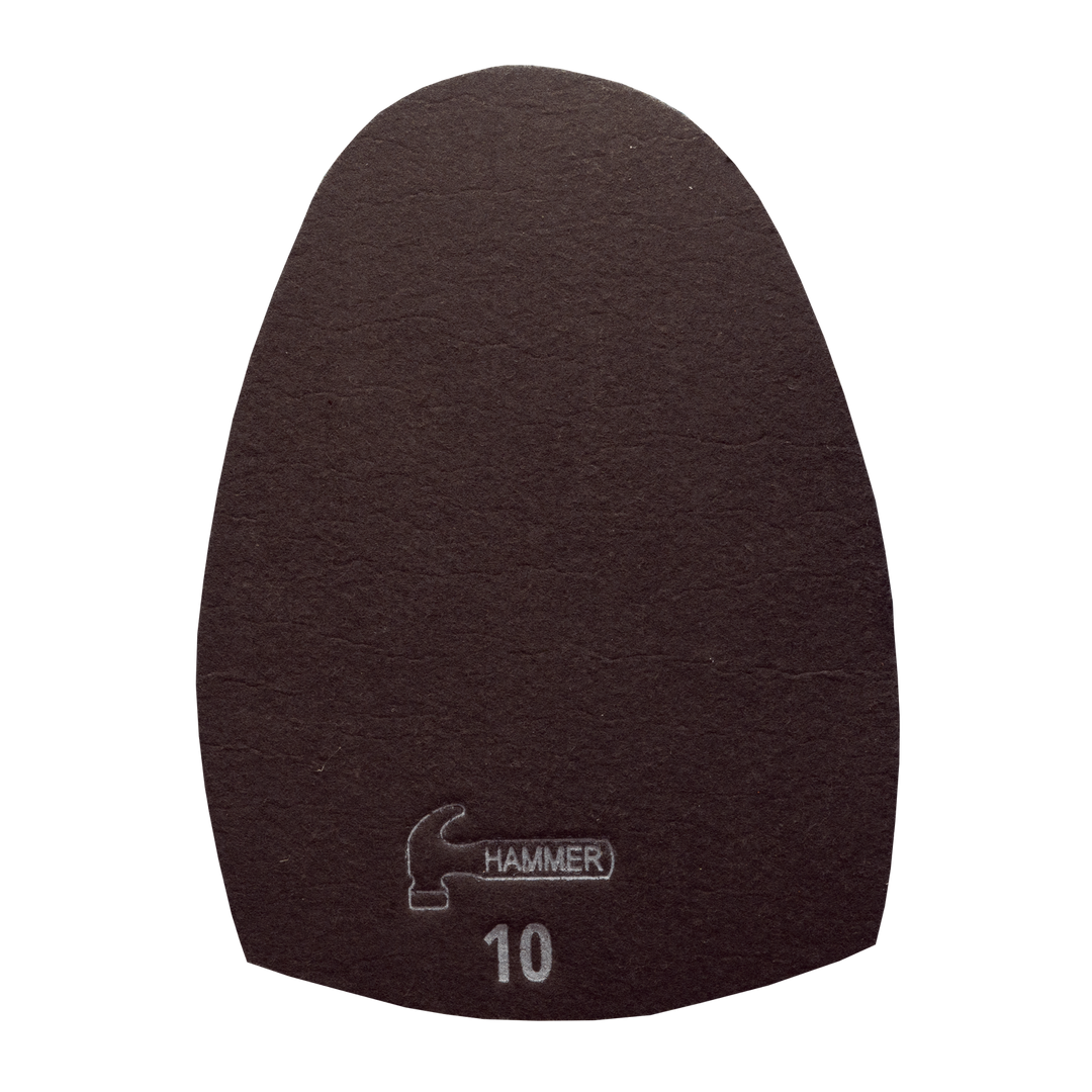 A dark brown Slide Sole with the number ten and the Hammer logo printed in white.