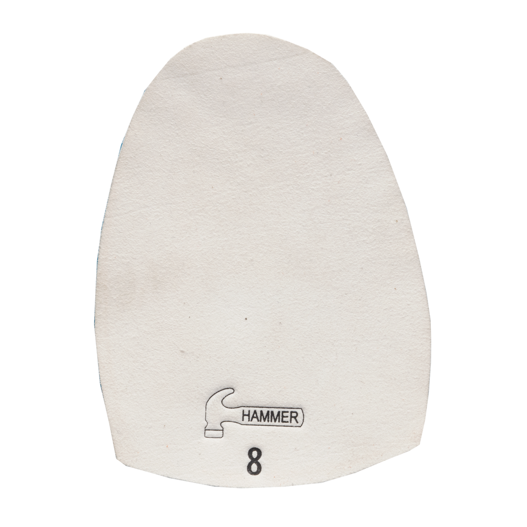 A white colored Slide Sole with the number eight and the Hammer logo printed in black.