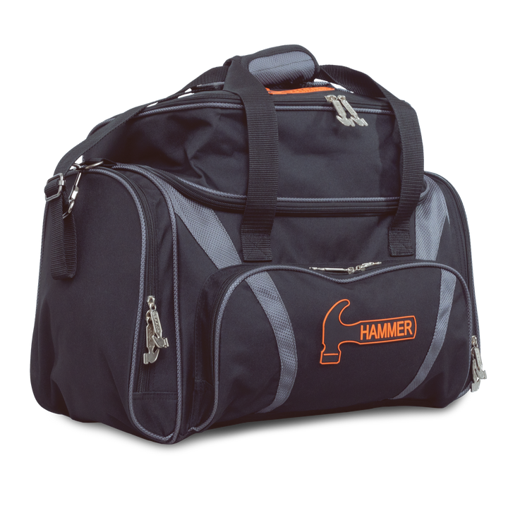 Premium Deluxe Double Tote black / grey three quarter front view facing right.