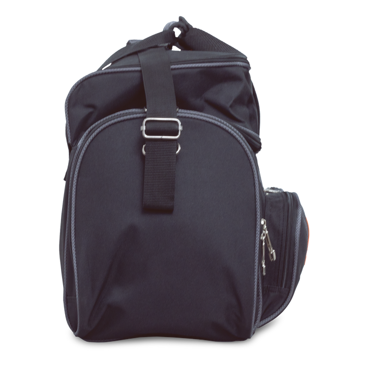 Premium Deluxe Double Tote black / grey left side straight on view.