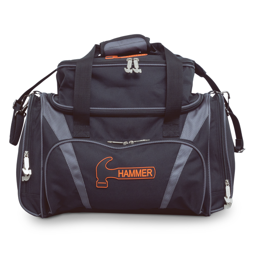 Premium Deluxe Double Tote black / grey straight on front view.