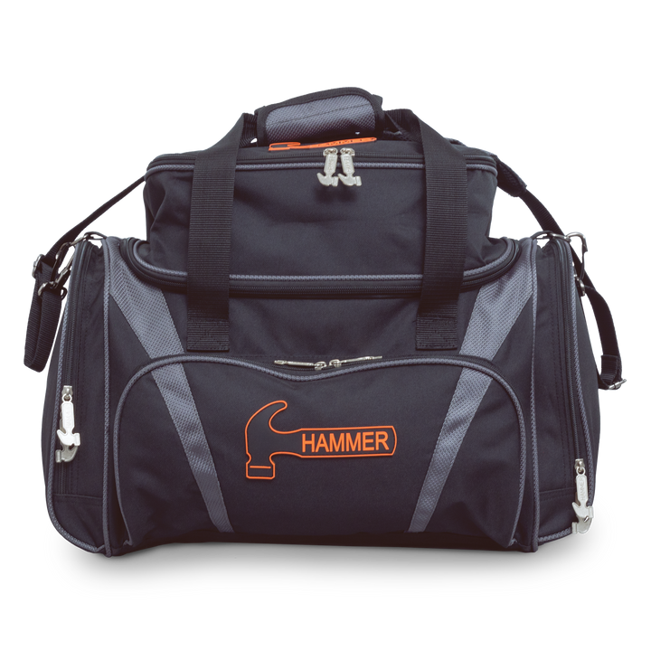 Premium Deluxe Double Tote black / grey straight on front view.