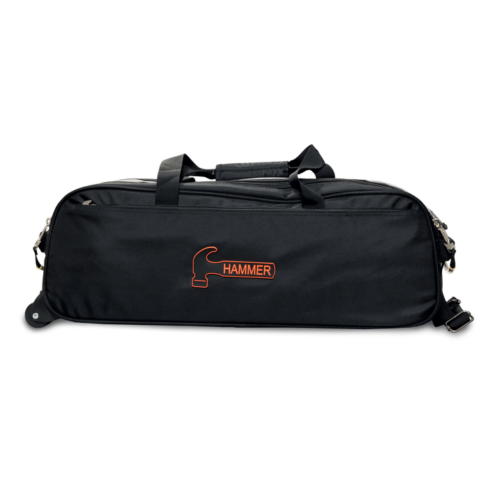 Premium Slim Triple Tote Black side view looking straight on.