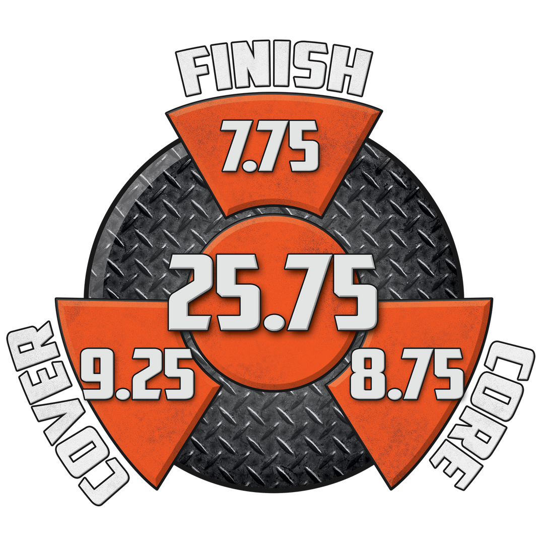 The Hazmat Pearl performance graphic with a 7.75 Finish, an 8.75 Core, a 9.25 Cover, and in the center, a Cumulative total of 25.75.