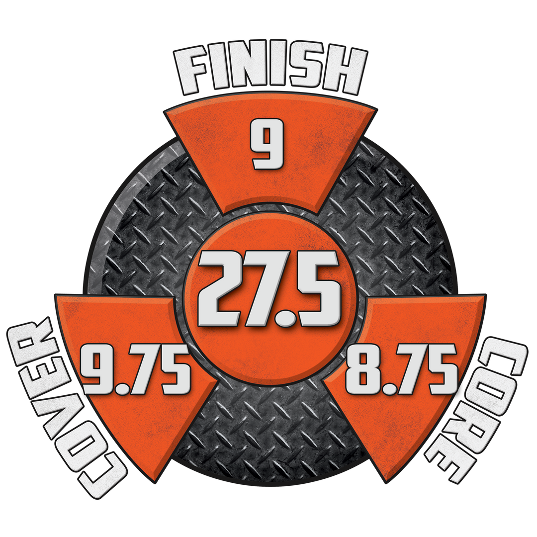 The Hazmat Solid performance graphic with a 9 Finish, an 8.75 Core, a 9.75 Cover, and in the center, a Cumulative total of 27.5.