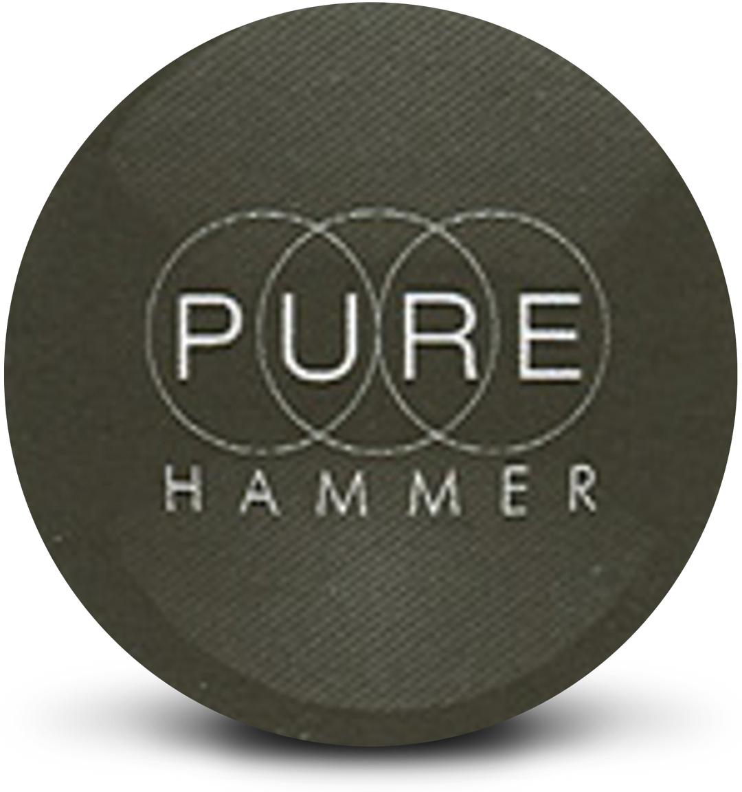 A black bowling ball with the Pure Hammer logo in white centered prominently.