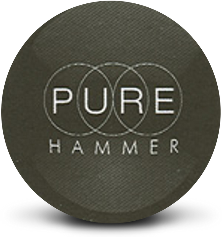 A black bowling ball with the Pure Hammer logo in white centered prominently.