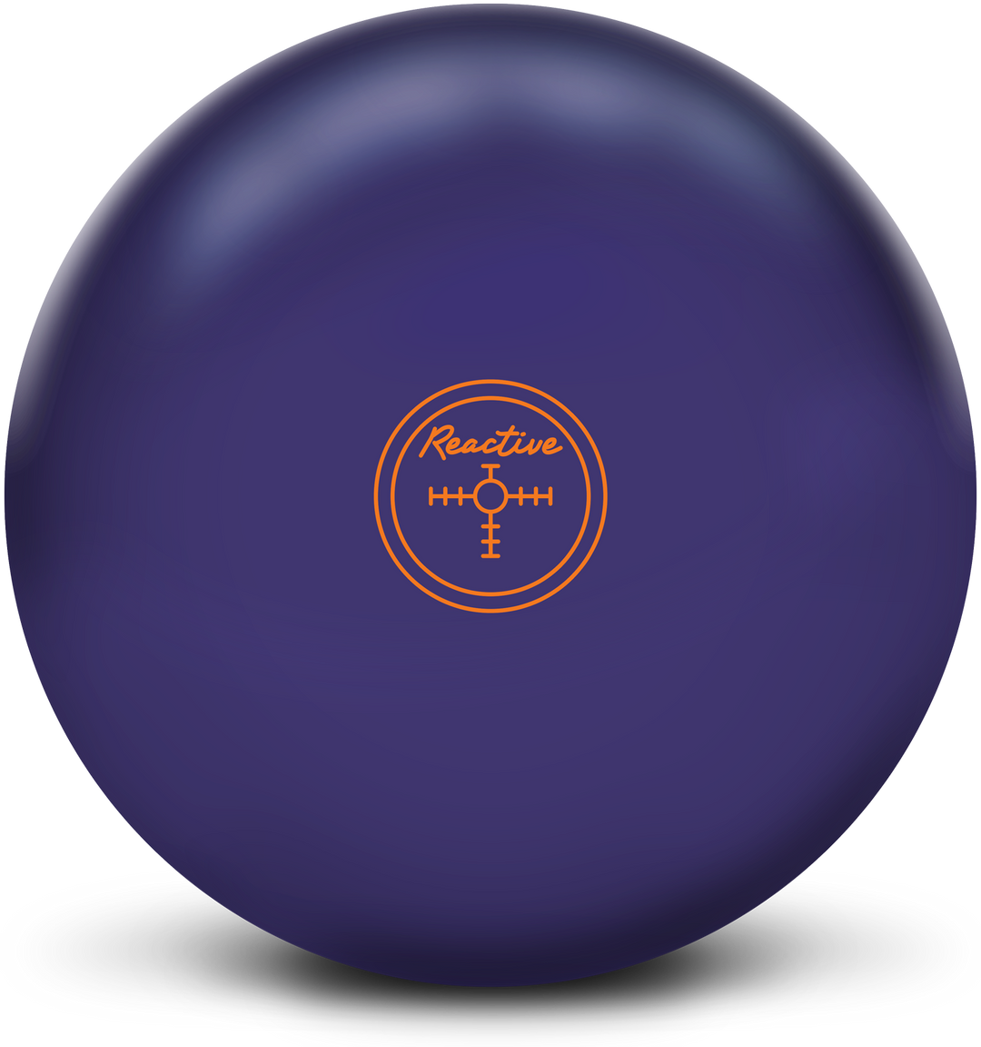 A purple colored bowling ball with the Reactive crosshairs center of gravity marker in orange centered prominently.