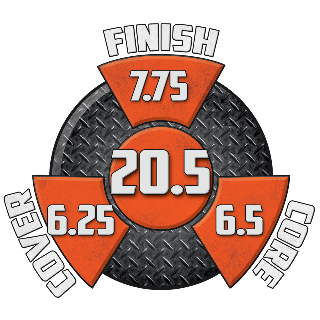 The Radioactive Vibe performance graphic with a 7.75 Finish, a 6.5 Core, a 6.25 Cover, and in the center, a Cumulative total of 20.5.