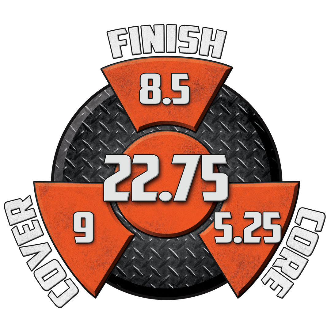 Raw Hammer black performance graphic with an 8.5 finish, a 5.25 core, a 9 cover and a cumulative score of 22.75.