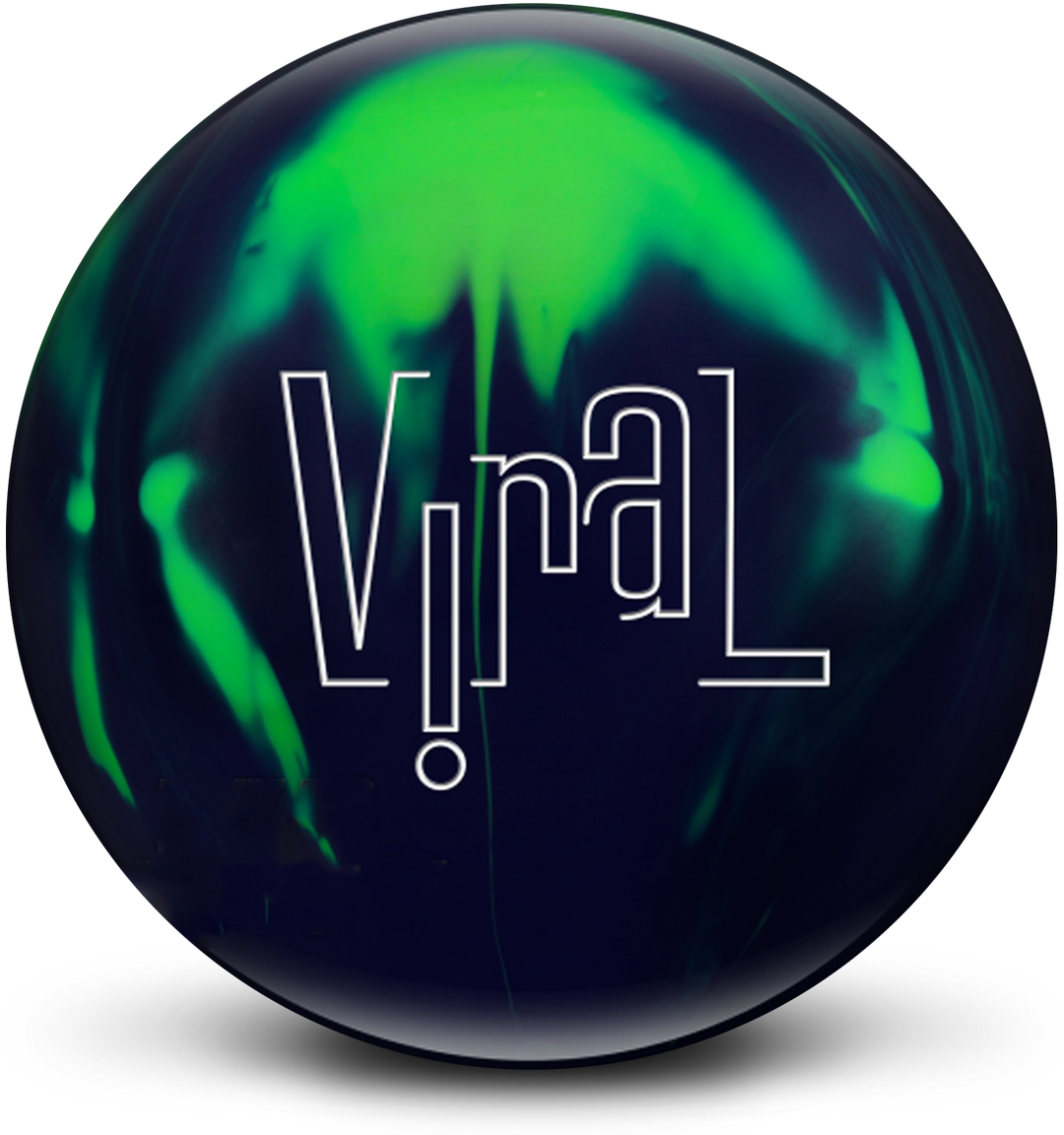 A blue and green colored bowling ball with the Viral logo in white centered prominently.