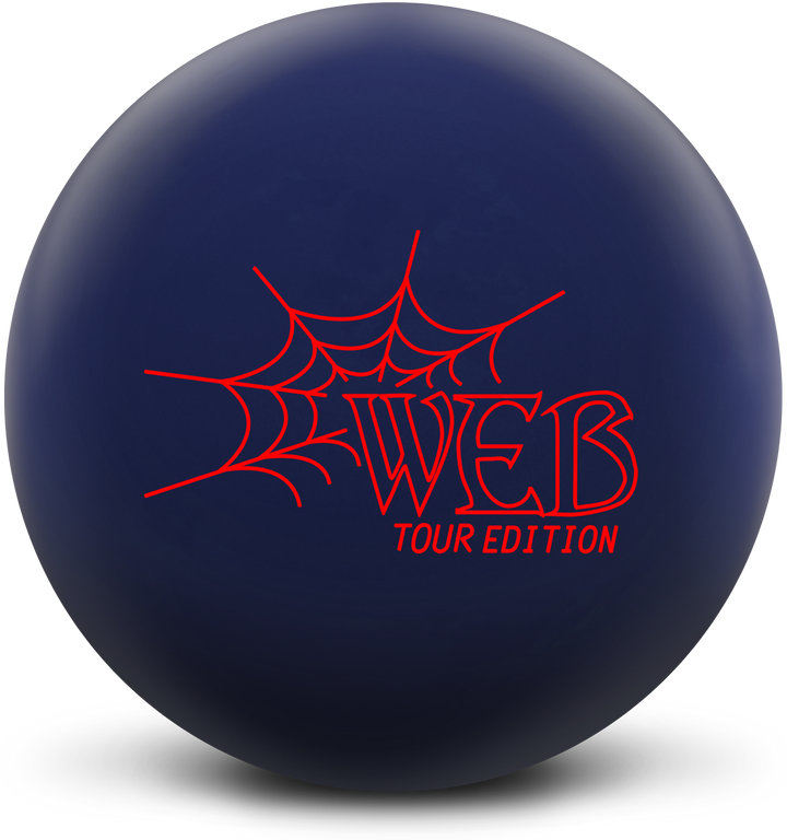 A navy colored bowling ball with the Web Tour Edition logo in red centered prominently.