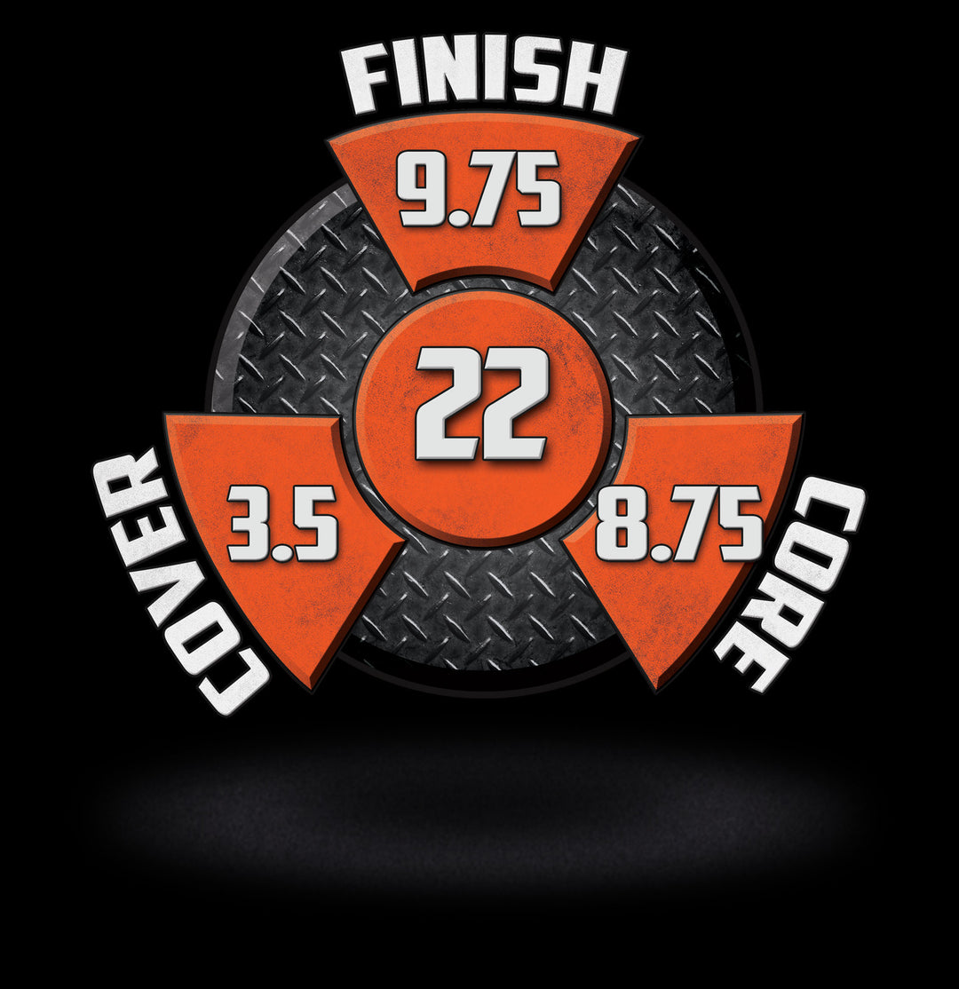 Black Widow Urethane performance graphic with a 9.75 Finish, an 8.75 Core, a 3.5 Cover, and in the center, a Cumulative total of 22.