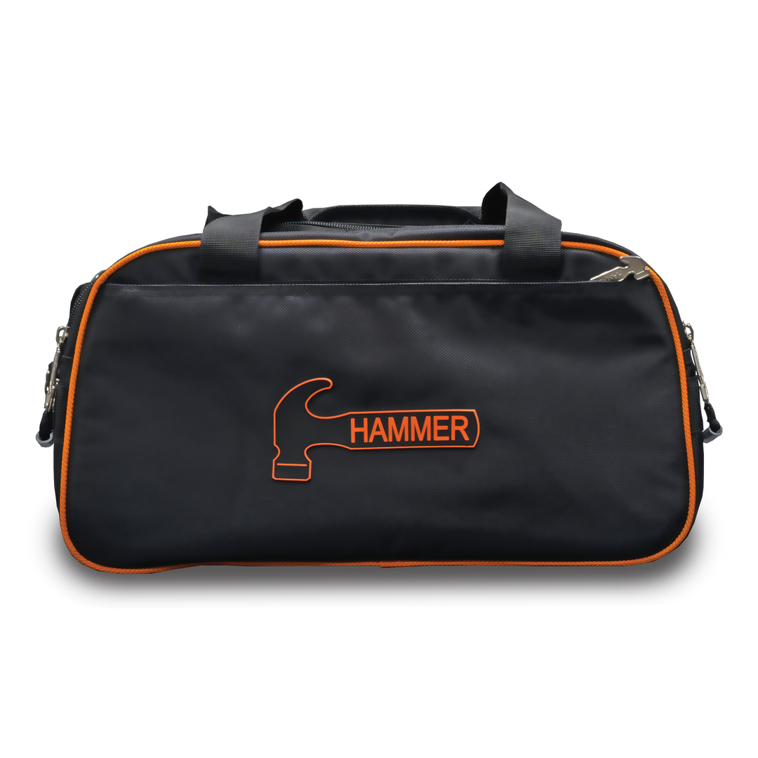 Premium double tote black / orange side view looking straight on.