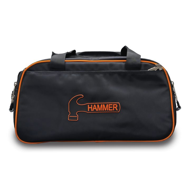 Premium double tote black / orange side view looking straight on.