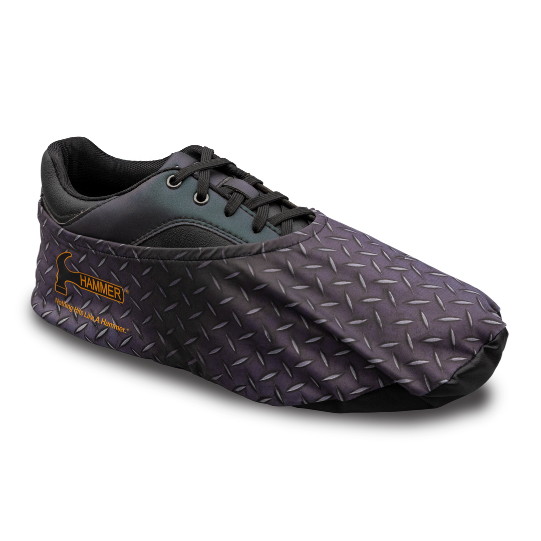 Diamond Shoe Cover with a diamond plate print and the Hammer logo.