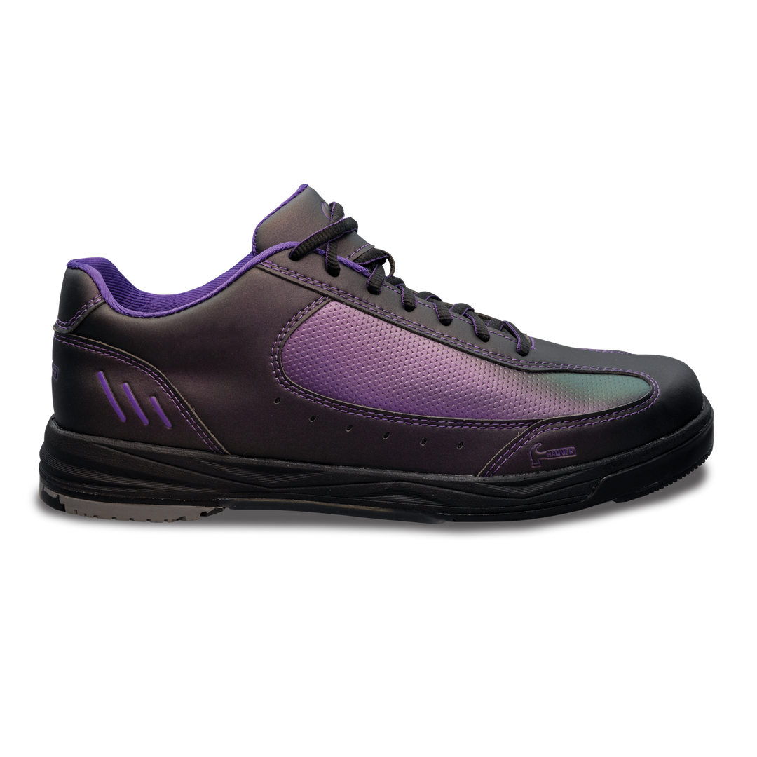 The purple and black Vicious right shoe straight-on view of the outer side with the toe facing right.