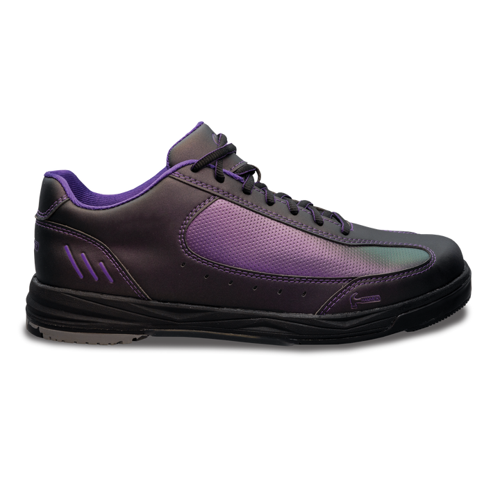 The purple and black Vicious right shoe straight-on view of the outer side with the toe facing right.