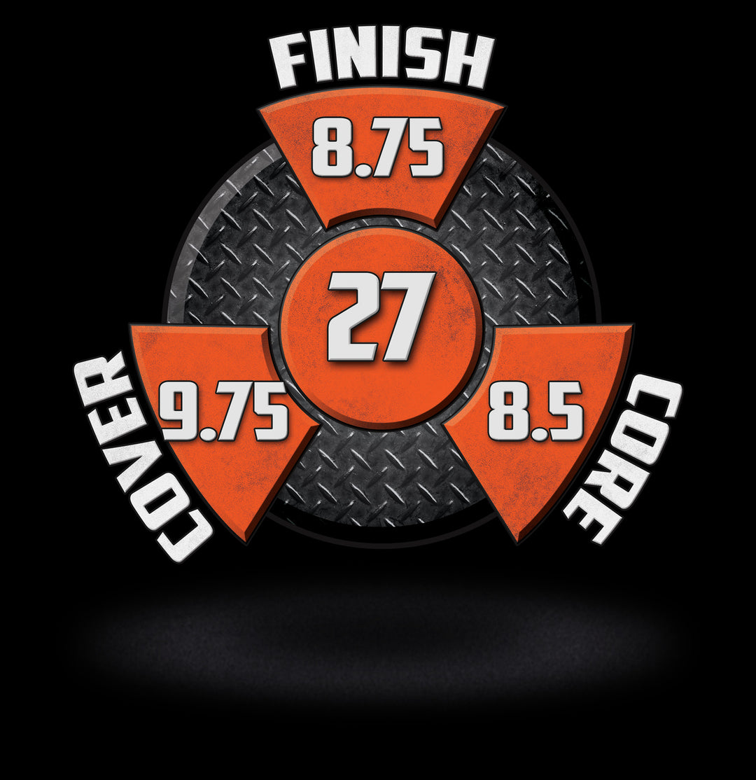 The Redemption Hybrid performance graphic with an 8.75 Finish, an 8.5 Core, a 9.75 Cover, and in the center, a Cumulative total of 27.
