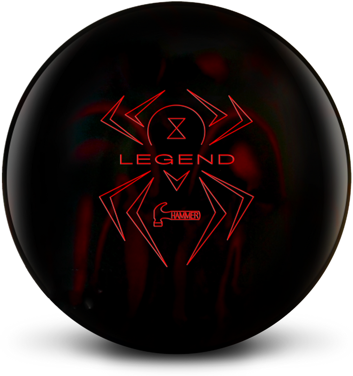 Black bowling ball with red hints of color and the Black Widow Legend logo prominent in red on the front.