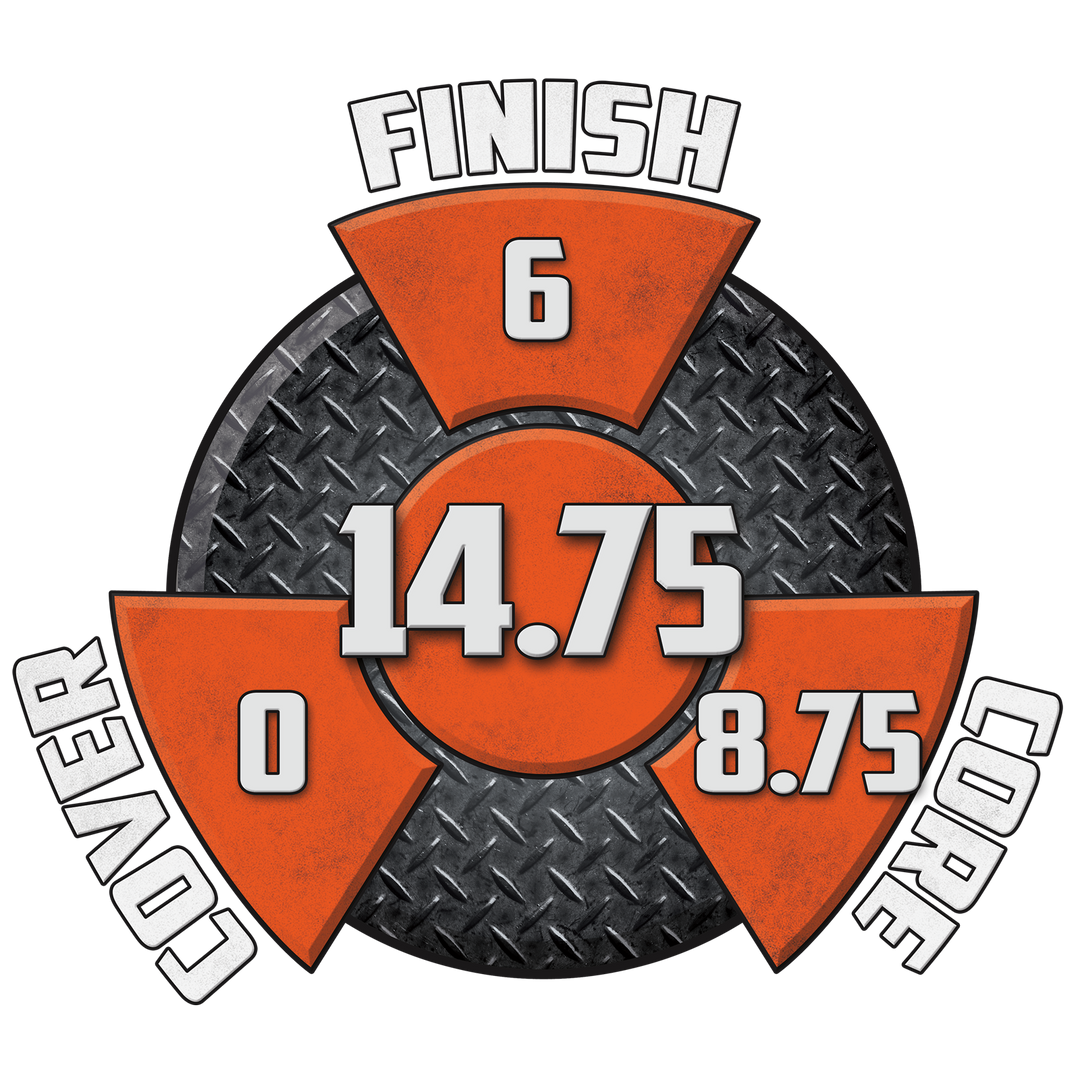 The Black Widow Spare+ performance graphic with a 6 Finish, an 8.75 Core, a Zero Cover, and in the center, a Cumulative total of 14.75.