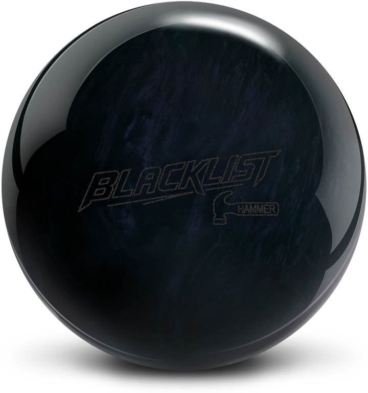 A black pearl colored bowling ball with the Blacklist logo in black sparkle centered prominently.