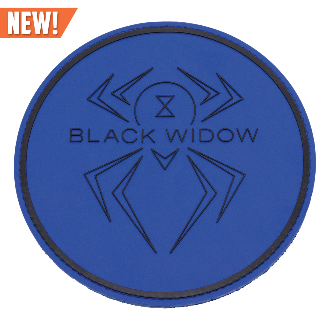 Black Widow Rubber Shammy in Blue looking at the front with the word, "NEW!" at the top.