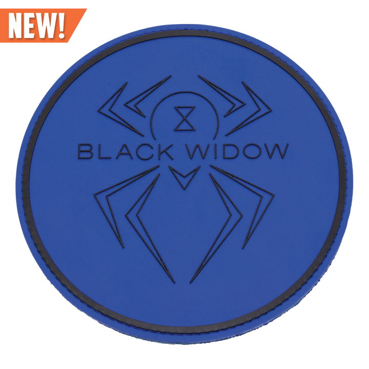 Black Widow Rubber Shammy in Blue looking at the front with the word, "NEW!" at the top.