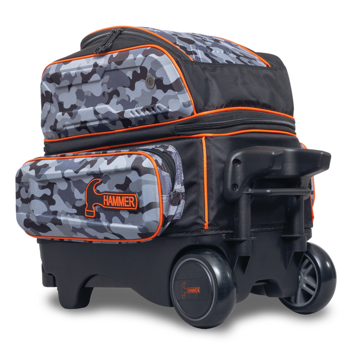 Hammer Gantlet Double Roller Camo laying down side three-quarter view with the base and wheels facing right.