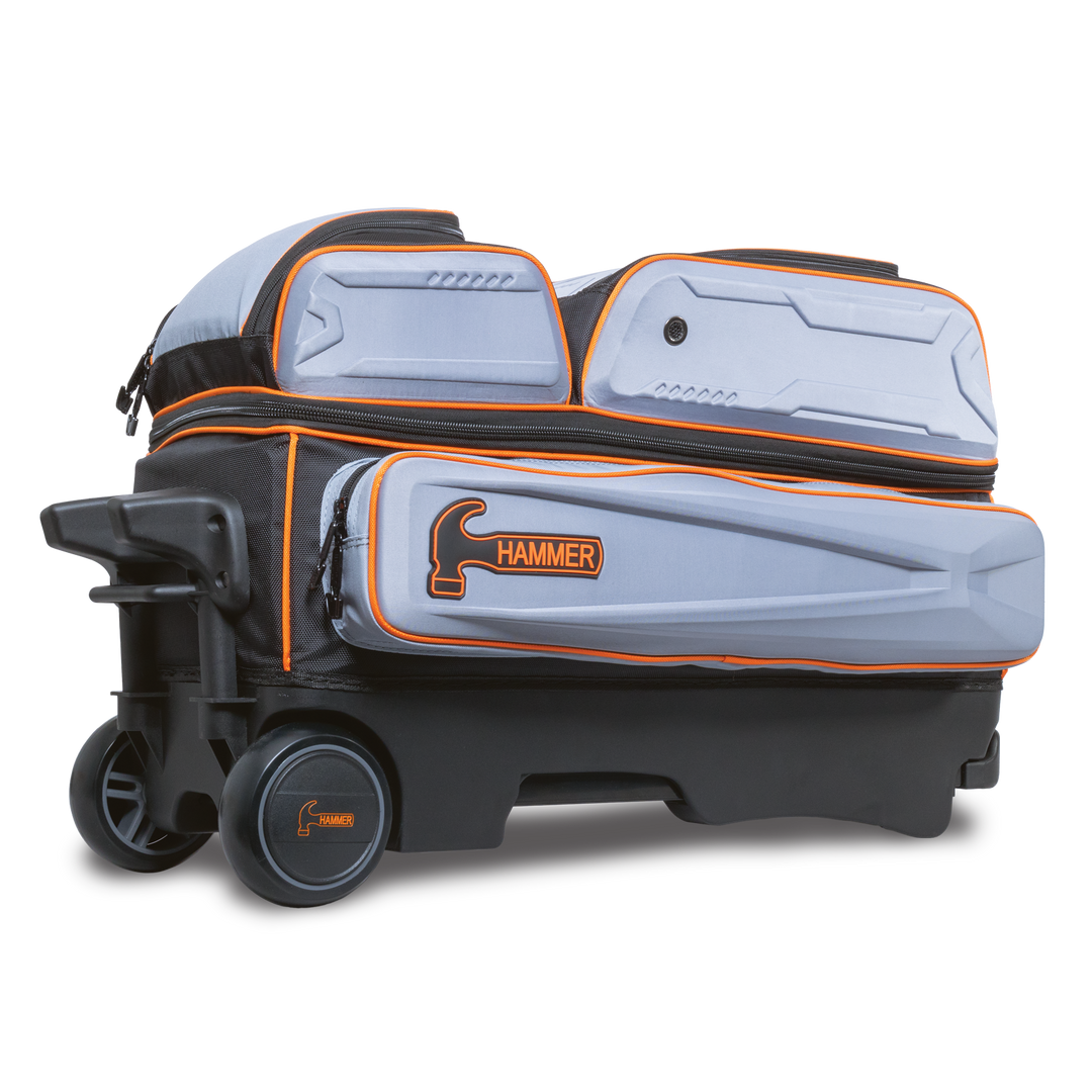 Hammer Gantlet Triple Roller Grey laying down side three-quarter view with the base and wheels facing left.