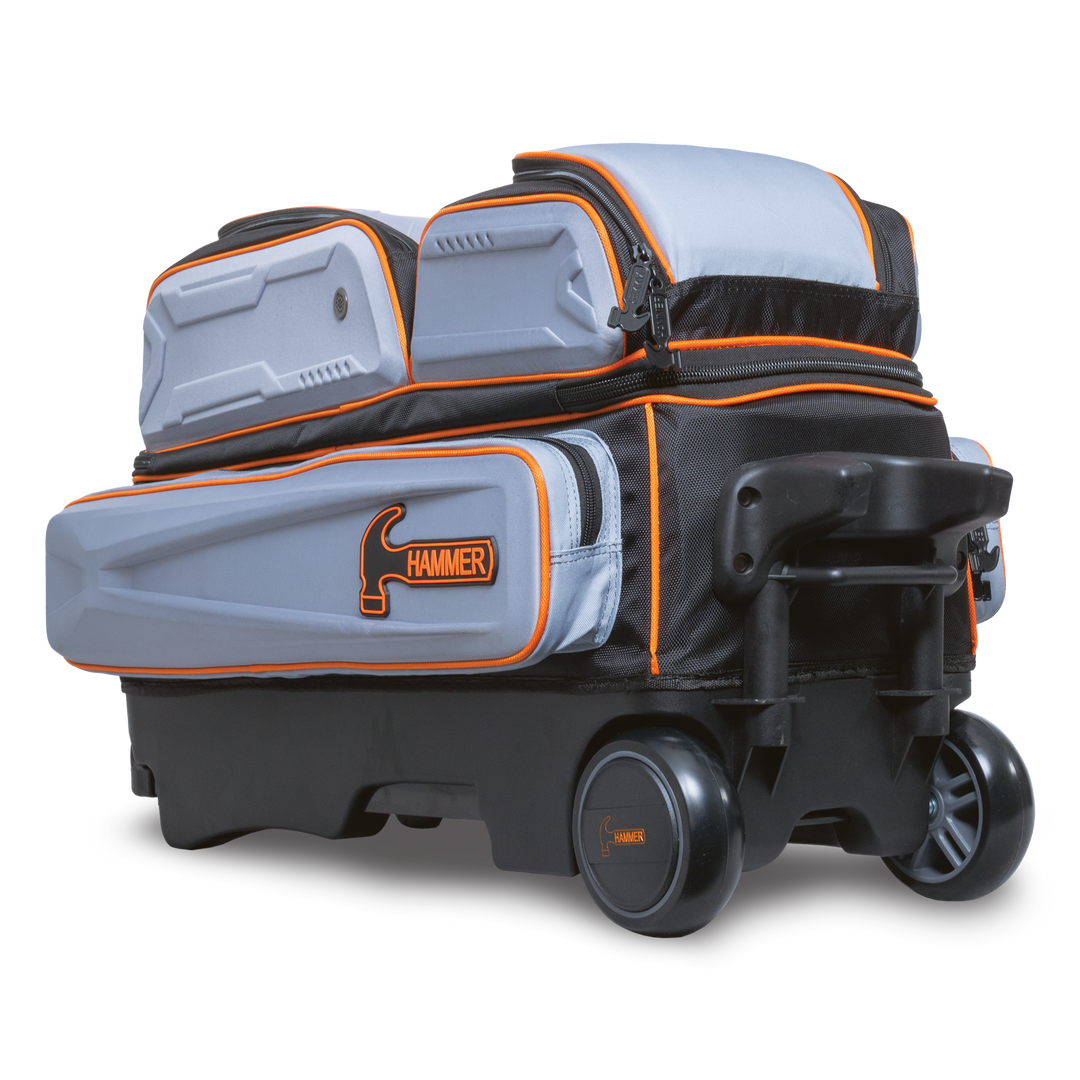Hammer Gantlet Triple Roller Grey laying down side three-quarter view with the base and wheels facing right.