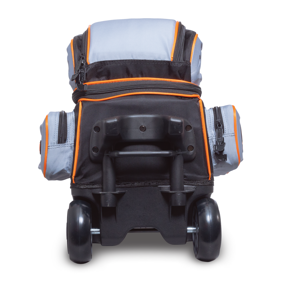 Hammer Gantlet Triple Roller Grey laying down bottom view looking straight on at the base and wheels.