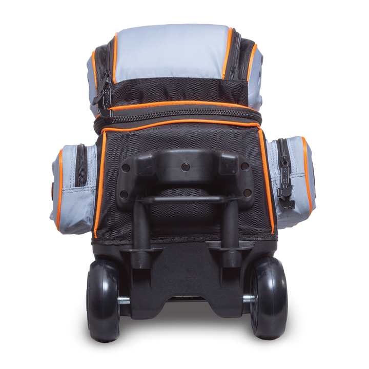 Hammer Gantlet Triple Roller Grey laying down bottom view looking straight on at the base and wheels.