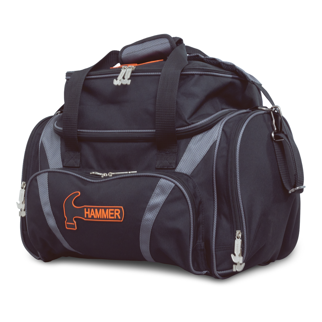 Premium Deluxe Double Tote black / grey three quarter front view facing left.