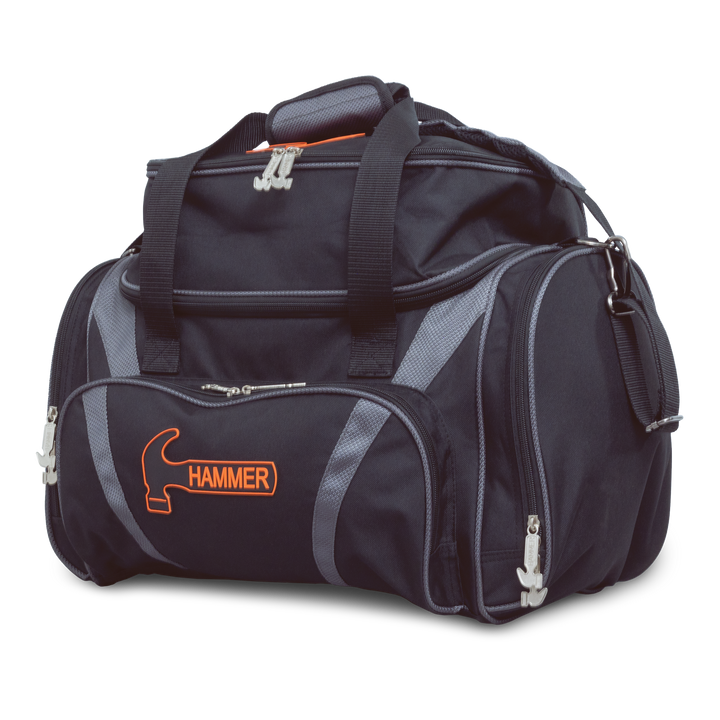 Premium Deluxe Double Tote black / grey three quarter front view facing left.