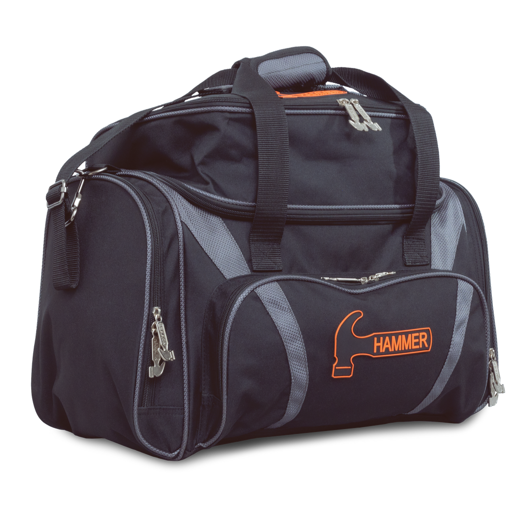 Premium Deluxe Double Tote black / grey three quarter front view facing right.