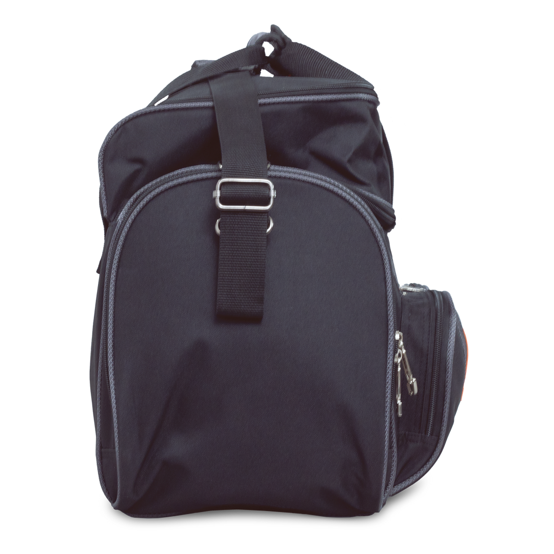 Premium Deluxe Double Tote black / grey left side straight on view.