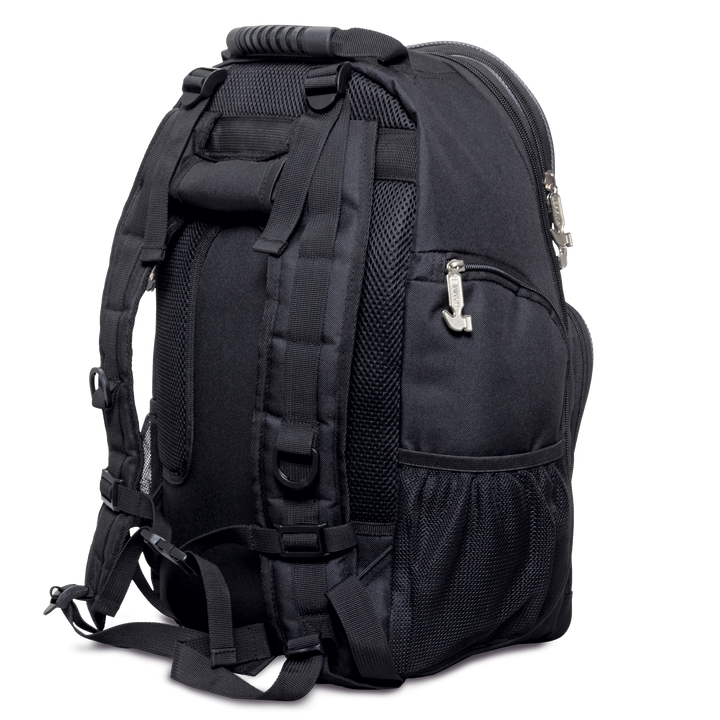 Tournament Backpack three quarter rear view facing left.