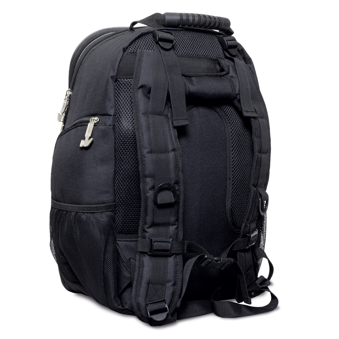 Tournament Backpack three quarter rear view facing right.