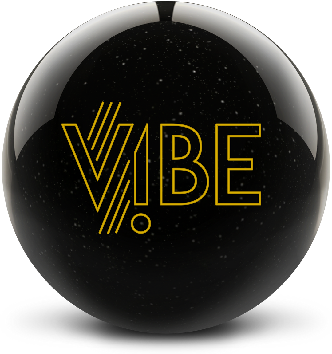 A black ball with sparkles throughout and the VIBE logo in yellow centered prominently.