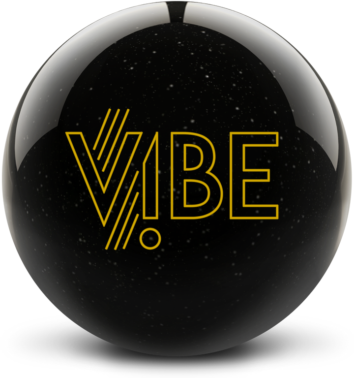 A black ball with sparkles throughout and the VIBE logo in yellow centered prominently.