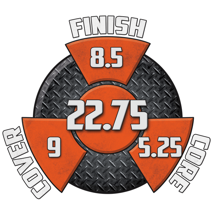 The Raw Hammer Black / Grey performance graphic with an 8.5 Finish, a 5.25 Core, a 9 Cover, and in the center, a Cumulative total of 22.75.