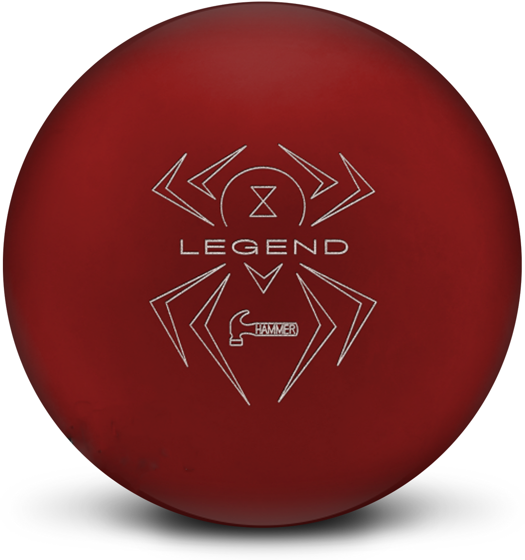 A bright red colored bowling ball with the Black Widow Legend logo in white centered prominently.