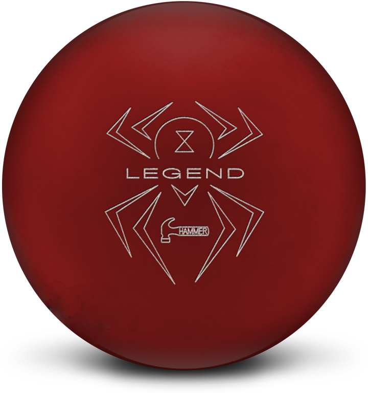 A bright red colored bowling ball with the Black Widow Legend logo in white centered prominently.