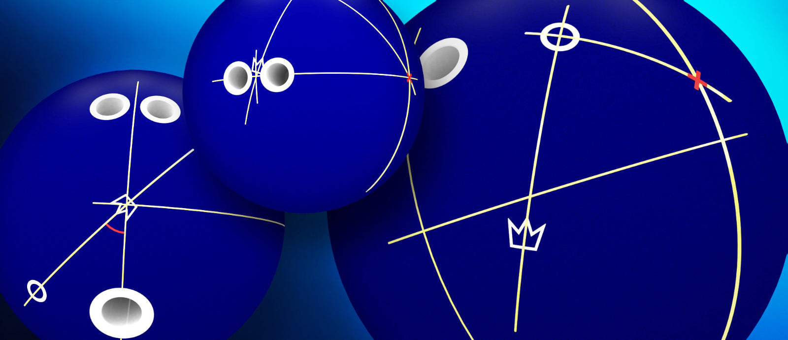 Abstract design with blue circles and white lines on a blue background